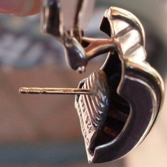 Retired David Yurman Cigar Band Earrings - 14K/925 - Omega Backs - Picture 6 of 7